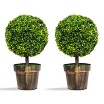 2PCS 22&quot; Round Artificial Boxwood Topiary Tree Home Office Outdoor Decorations - £128.78 GBP
