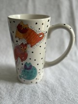 Laurel Burch Design Studio Coffee Mug Cup 1997 Vibrant Color Kitty Cats Ceramic - £14.03 GBP