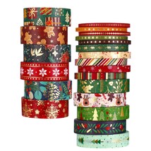 21 Rolls Christmas Washi Tape Holiday Washi Tape Winter Gold Foil Tape Snowflake - £18.06 GBP