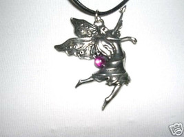 New Cute Dancing Fairy W Pink Crystal Pewter Pendant Adj Necklace - £6.71 GBP