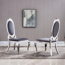 Velvet Dining Chair with Oval Backrest Set of 2, Stainless Steel Legs - £310.90 GBP