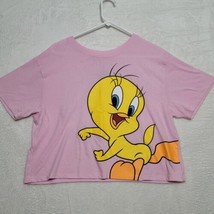 Looney Tunes Women&#39;s Crop T Shirt Size XL Tweety Bird Pink Casual - $12.87