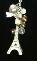 Eiffel Tower Pendant Silver Color Rope Necklace With 32&quot; Long, Heart &amp; Bow Charm - £10.98 GBP