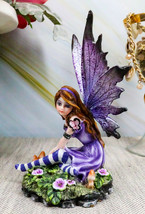 Toadstool Garden Lavender Purple Girl Fairy With Flitting Butterfly Figurine - £30.32 GBP