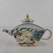 Vivian Chan Miniature Teapot Fan Shaped Sailboats Mountain Water Lidded 2002 Vtg - £9.45 GBP