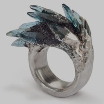 Vintage Punk Blue Zircon Tilted Crystal Rings For Women Unusual Design Cocktail  - £6.68 GBP