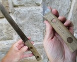LARGE Butcher Knife 14&quot; vintage COPPER PINS Carbon Steel PRIMITIVE wood - £38.53 GBP