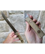 LARGE Butcher Knife 14&quot; vintage COPPER PINS Carbon Steel PRIMITIVE wood - $66.87 CAD