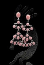 Signed Navajo Sterling Pink Conch Shell Multi Stone Chandelier Dangle Earrings - £247.02 GBP