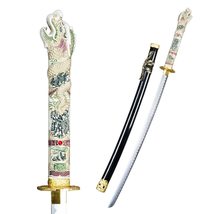 Munetoshi Open Mouth Highlander Dragon Samurai Katana Sword w/Black Scabbard Gol - £28.33 GBP