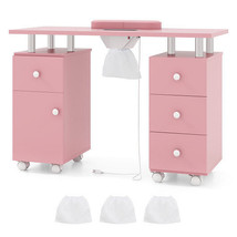 Manicure Table Nail Desk with Electric Dust Collector and 3 Dust Bags-Pink - Col - €242,65 EUR