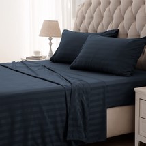 SLEEP ZONE Striped Cooling Bed Sheets King Size Set 4 Piece - Super Soft Fitted  - £51.67 GBP