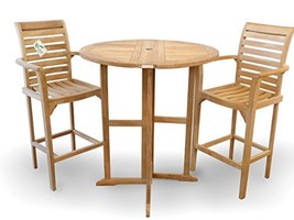 Windsor&#39;s Genuine Grade A Teak  39&quot; Round Dropleaf Counter Table w/2 Arm Chairs - £1,765.38 GBP