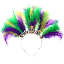 Mardi Gras Headbands for Women Mask Fleur De Lis Hairband Carnival Feather Headw - £27.75 GBP