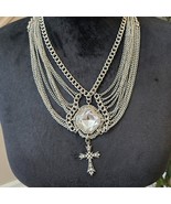 Womens Clear Crystal Silver Tone Chain Cross Pendant Necklace with Lobst... - $37.91 CAD