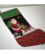 Vintage Embroidery Santa Christmas Stocking Needlepoint By Hand - $25.63 CAD