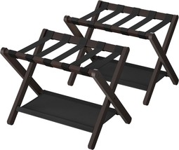 Set of 2 - Sturdy Bamboo Luggage Rack in Brown Wood Finish with Bottom S... - $195.99