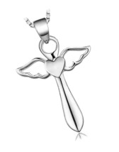 Guardian Cross Pendant Necklace Angel Wings Heart Criss for - $33.22