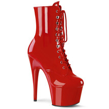 PLEASER ADORE-1020 Sexy 7&quot; Heel Red Platform Lace Up Ankle High Women&#39;s Boots - £69.56 GBP