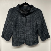 Ann Taylor Gray Green Tweed Cropped Blazer Jacket Bubble Sleeve Womens Size 2 - £30.37 GBP