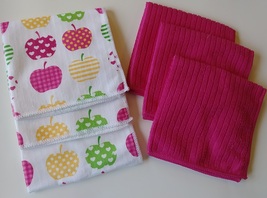 APPLE HEART MICROFIBER TOWELS 6-pack Dishcloths 12"x12" Pink Dish Cloths Apples