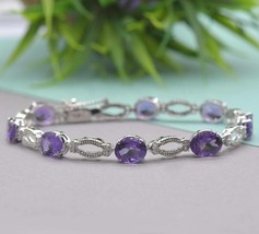 7.50Ct Oval Cut Simulated Amethyst Pretty Tennis Bracelet Gold Plated 925 Silver - £130.65 GBP