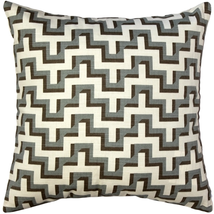 Gray Brown Zig Zag Throw Pillow 17x17, Complete with Pillow Insert - $31.45