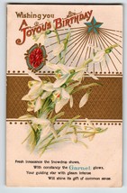 Birthday Postcard Birthstone Garnet Jewel Snowdrop Flowers January Fortune - £8.58 GBP