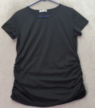 Bea Island Maternity Tee Shirt Womens Large Black Short Sleeve Round Neck Ruched - £13.10 GBP