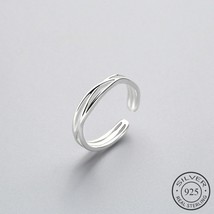 Minimalist Geometric Twist Line Adjustable Ring Authentic 925 Sterling Silver Fi - £7.07 GBP