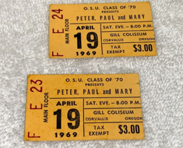 PETER PAUL MARY 1969 CONCERT TICKET STUBS O.S.U. COLISEUM MARY TRAVERS E... - $23.98