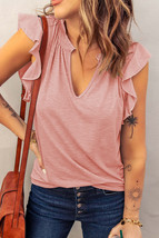 Pink Casual Solid V Neck Tee, Women&#39;s Shirt, Women&#39;s Top - £19.98 GBP