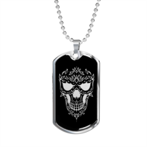 Calavera Mexican Sugar Skull 156 Necklace Stainless Steel or 18k Gold Dog Tag 2 - £37.92 GBP+