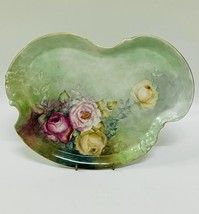 Antique Limoges France porcelain hand-painted roses decorative tray, pla... - $190.00