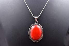 Handmade Rhodium Polished Oval Shape Coral Women Pendant Necklace Party Wear - £18.69 GBP+