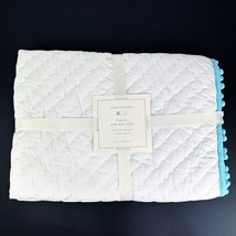 NEW Pottery Barn Kids Baby POM POM Organic QUILT Blanket Toddler White Blue - £54.99 GBP