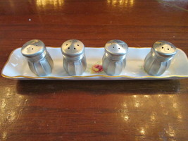 Godinger 4 pewter salt shakers on a Camelot ceramic Tray, [*#2bx] - £29.04 GBP