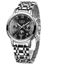 LIGE New Fashion Women Watches Ladies Bracelet Waterproof Silver black - £36.73 GBP