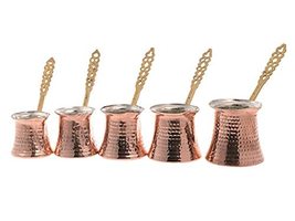 LaModaHome Handmade Turkish Arabic Greek Serving Coffee Pot with Metal Holder Se - £46.91 GBP