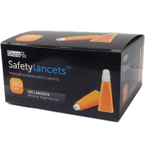 GlucoRx 28G Safety Lancets x 100