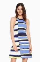 PARKER Dress Shea Knit Striped Mini Dress Flare Skirt Blue Yellow NWT​ $348 - $119.20