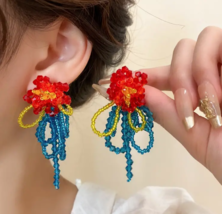 Flower beaded earrings ! - £7.19 GBP