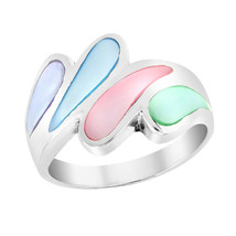 Unique Water Droplets Multicolored Mother of Pearl Wide Sterling Silver Ring-9 - £22.15 GBP