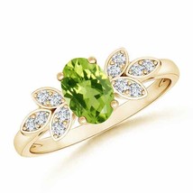 Authenticity Guarantee 
Vintage Style Oval Peridot Ring with Diamond Accents ... - £609.87 GBP