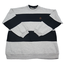 Bugle Boy Company Sweater Mens XXL Gray Black Large Striped Crew Neck Pu... - £14.15 GBP