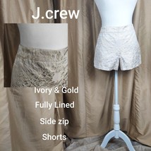 J.crew Ivory &amp; Gold Print Cotton Blend Side Zip Shorts Size 12 - £15.69 GBP