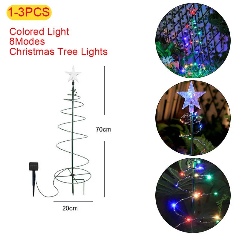 1-3pc Solar Christmas Tree Light 8 Modes Waterproof Flashing Tree Lights Foldabl - £77.73 GBP