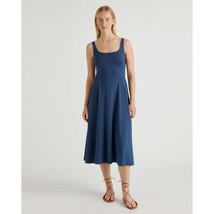 Quince Womens Tencel Jersey Fit &amp; Flare Dress Pockets Stretch Navy Blue L - $33.68
