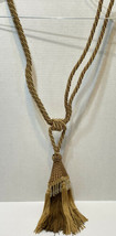 Hand Woven Curtain Rope Tie Back Window Brown Gold Tassel Amber Beads 26... - $21.51