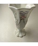 Westmoreland Milk Glass Vase Grape Reliefs W/Hand Painted Ribbons &amp; Rose... - £20.58 GBP